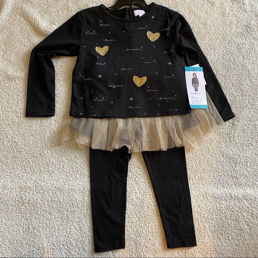 NWT BCBGirls 2 Piece Gold Tutu Set with Shirt and leggings